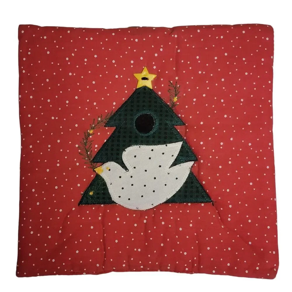 VTG 90s Christmas Oven Mitt Pot‎ Holder Set Tree Bird Applique Red Green Holiday